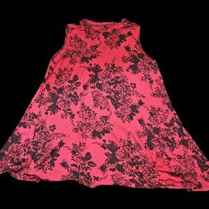 See You Monday Red & Black Floral Sleeveless Swing Dress Size Medium